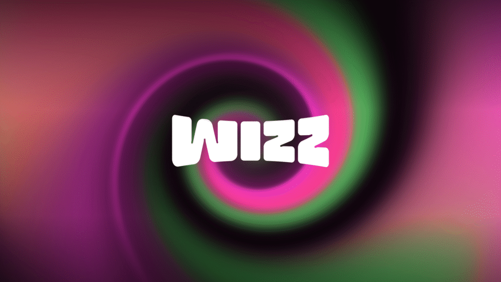 Wizz logo with colorful swirl background