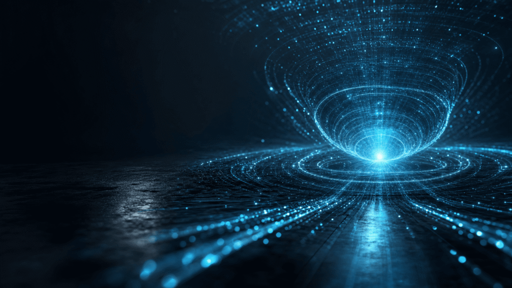 Abstract luminous data-core converging to a bright nucleus, representing GLM-5.2's one-million-token context