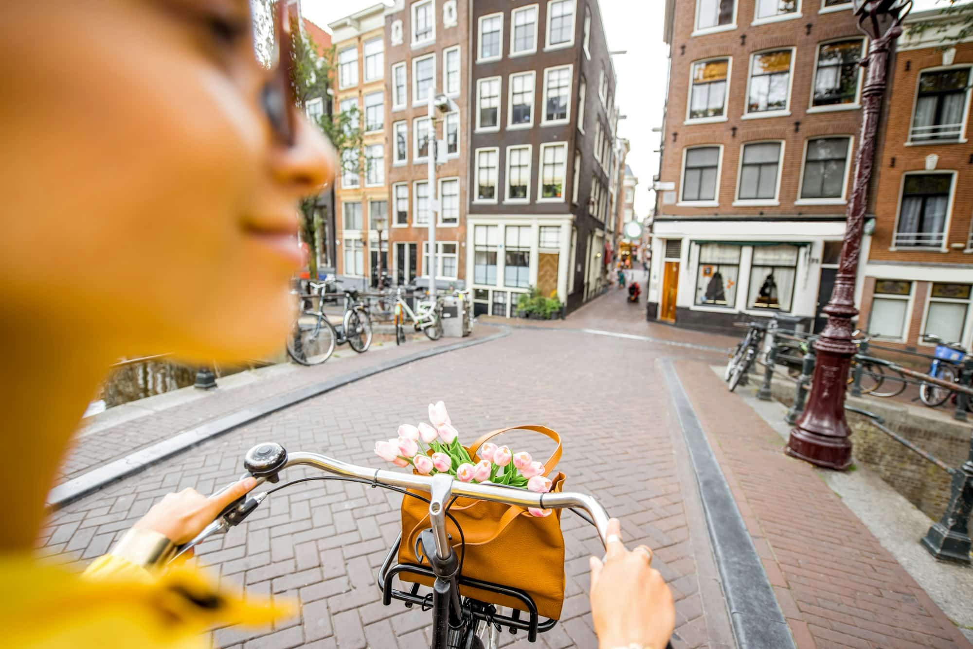 Riding a bicycle in Amsterdam