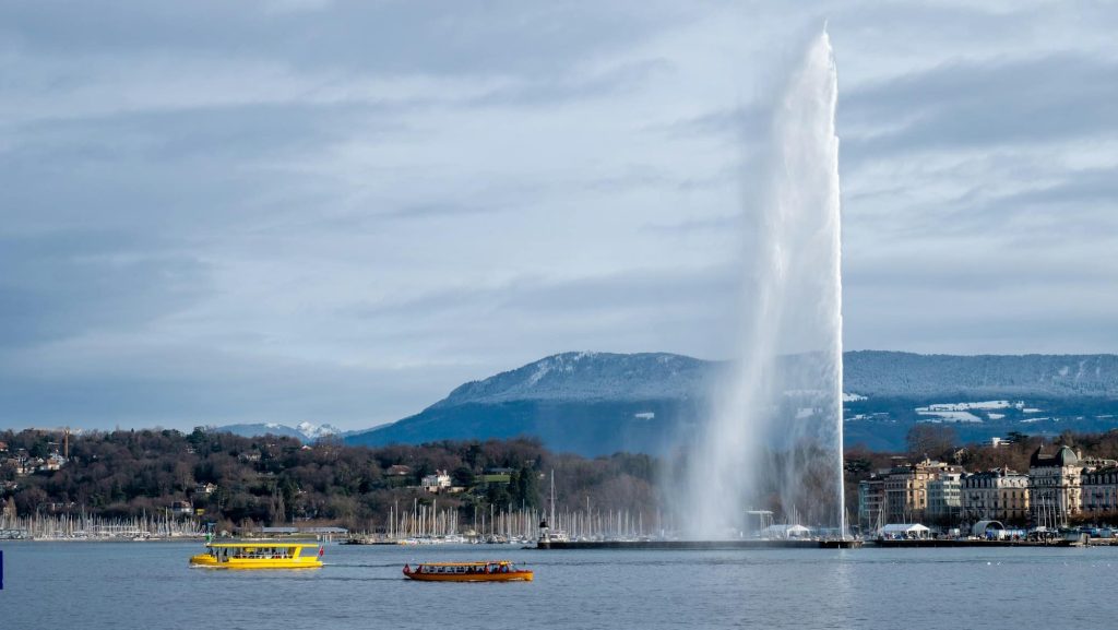 Scenic Geneva, Switzerland with iconic Jet d'Eau.
