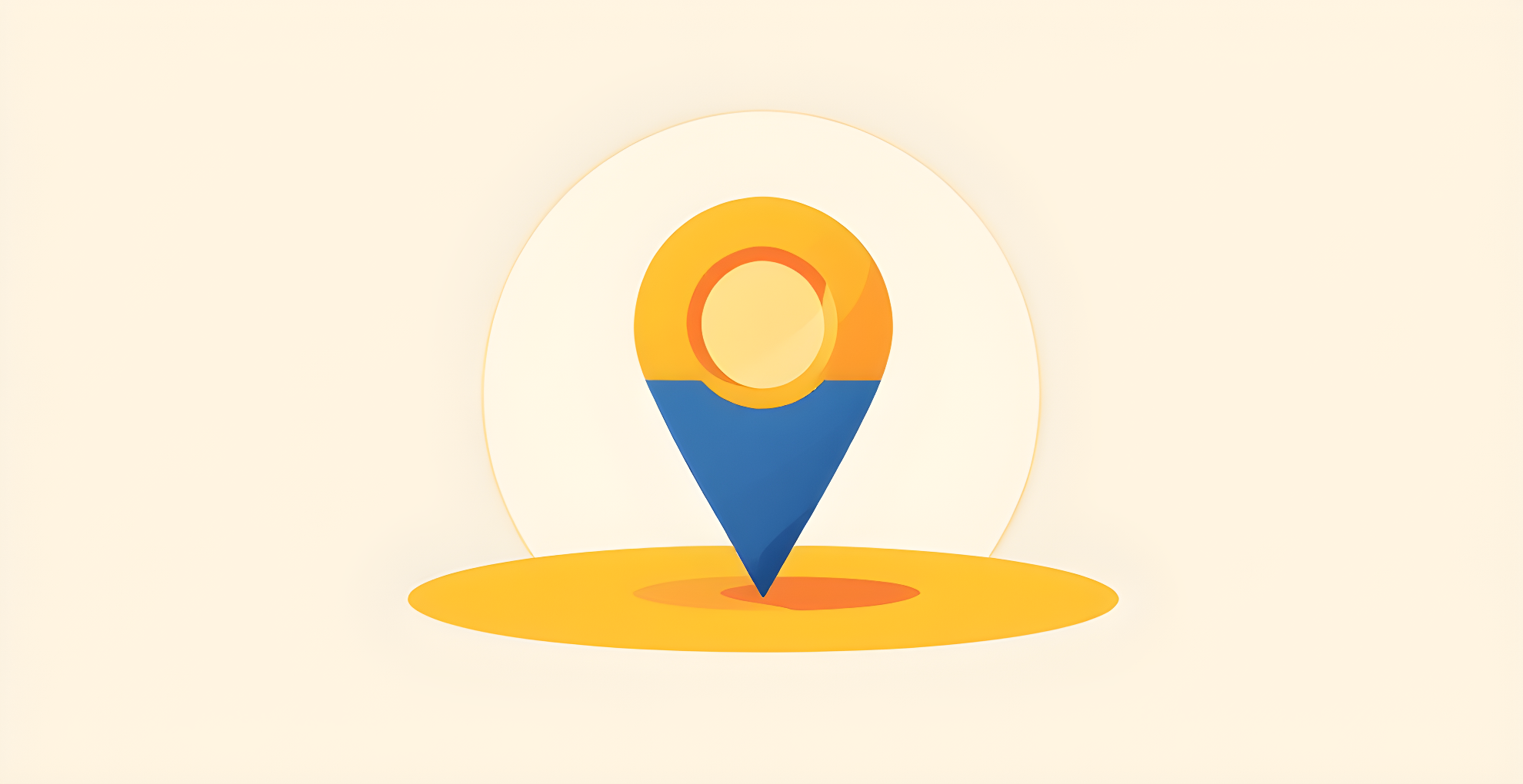 Flat vector illustration of a single large map location pin marker, centred on a cream background in golden yellow and cobalt blue