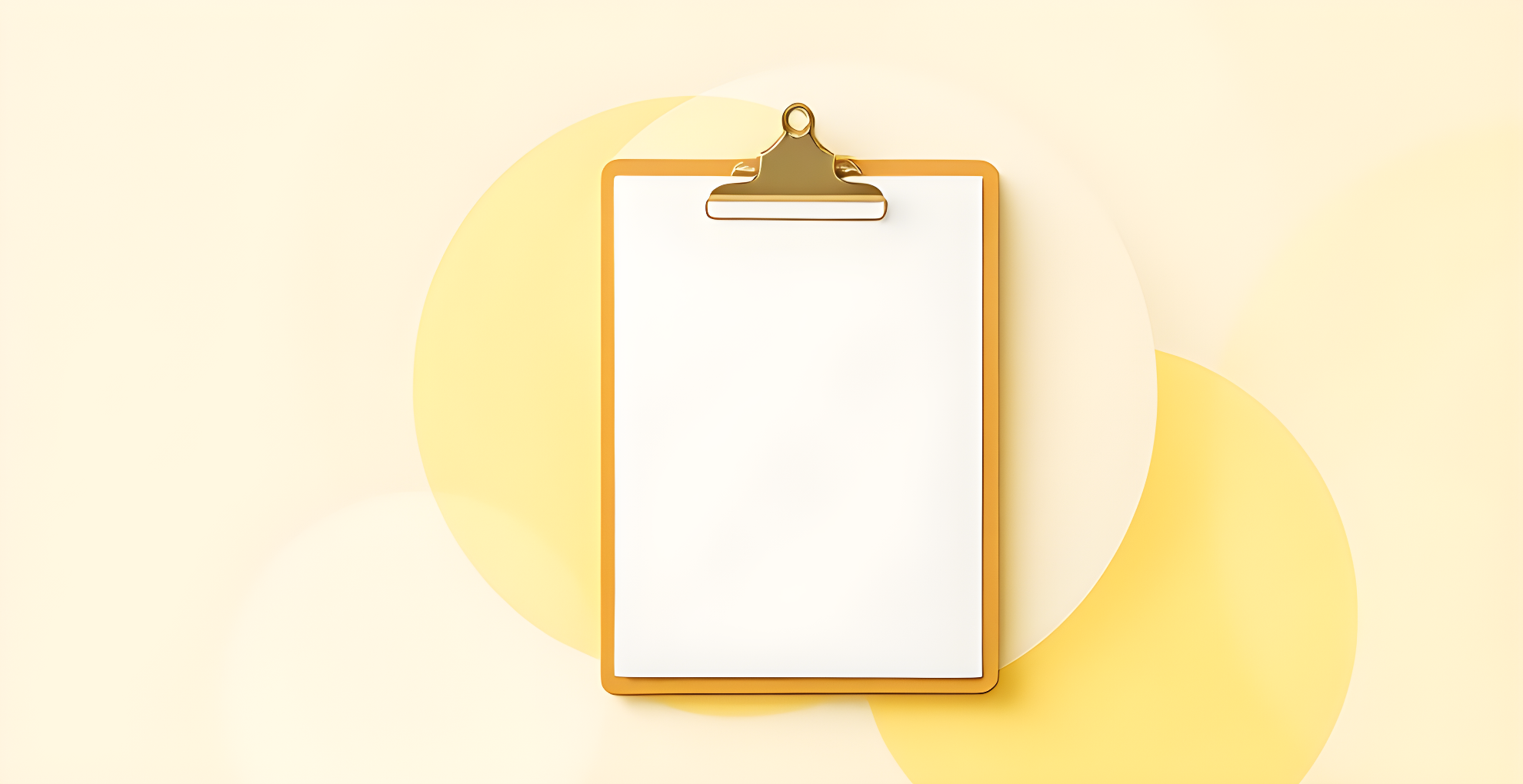 Flat vector illustration of a blank document sheet held on a clipboard, centred on a cream background in golden yellow and cobalt blue