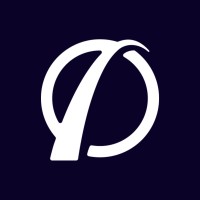 Stylized white logo on dark blue background