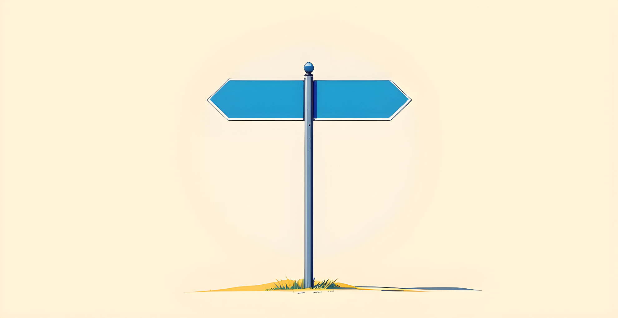 Flat vector illustration of a signpost with two blank arrows pointing in opposite directions on a cream background