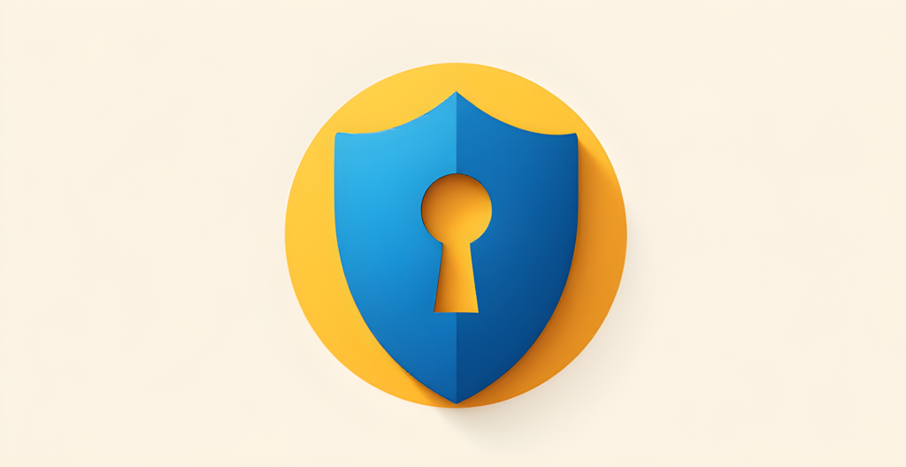 Flat illustration of a cobalt-blue shield with a golden-yellow keyhole at its centre on a cream background, representing a compliant and defensible hiring process