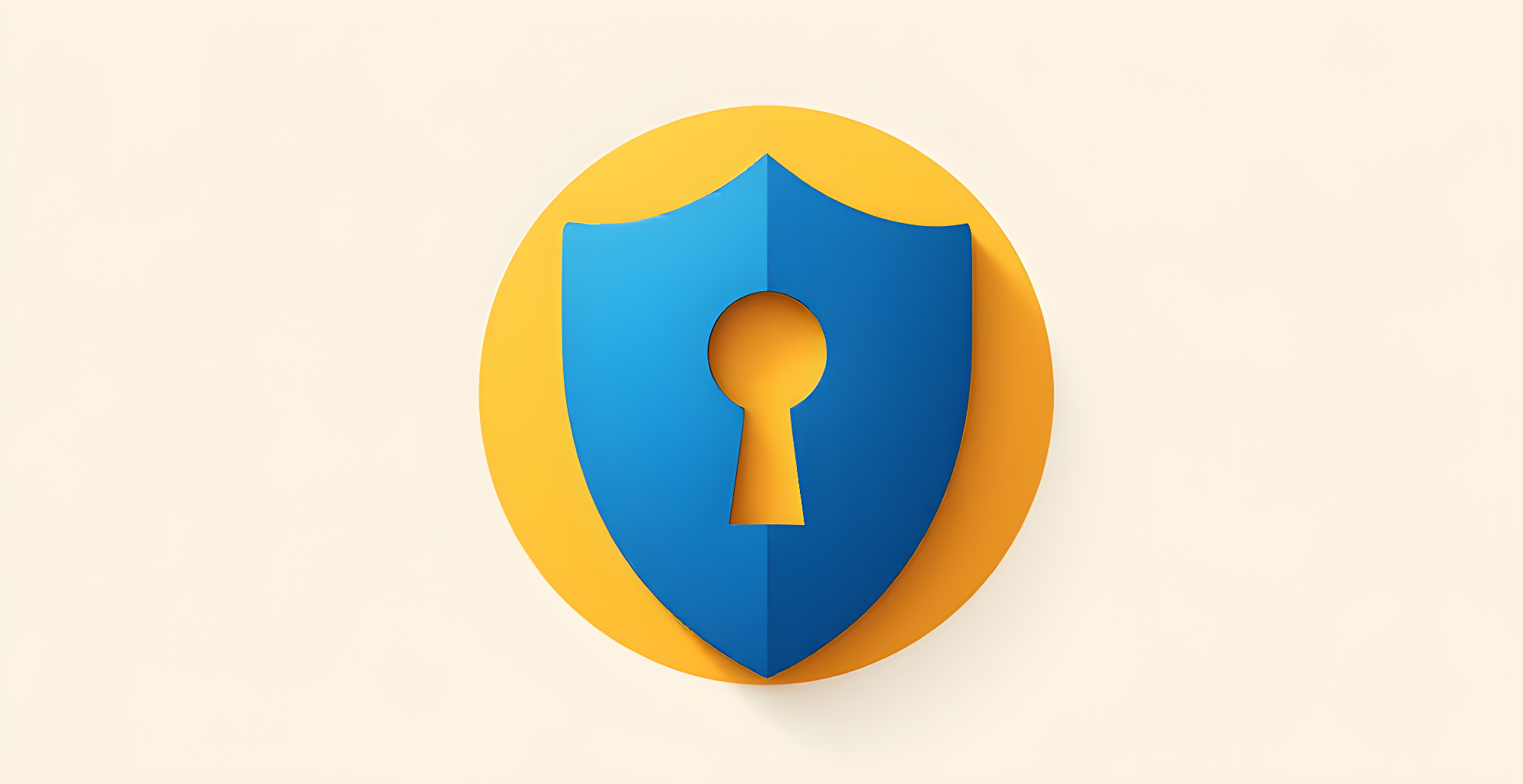 Flat illustration of a cobalt-blue shield with a golden-yellow keyhole at its centre on a cream background, representing a compliant and defensible hiring process
