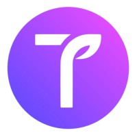 Gradient logo with stylized letter and leaf design.