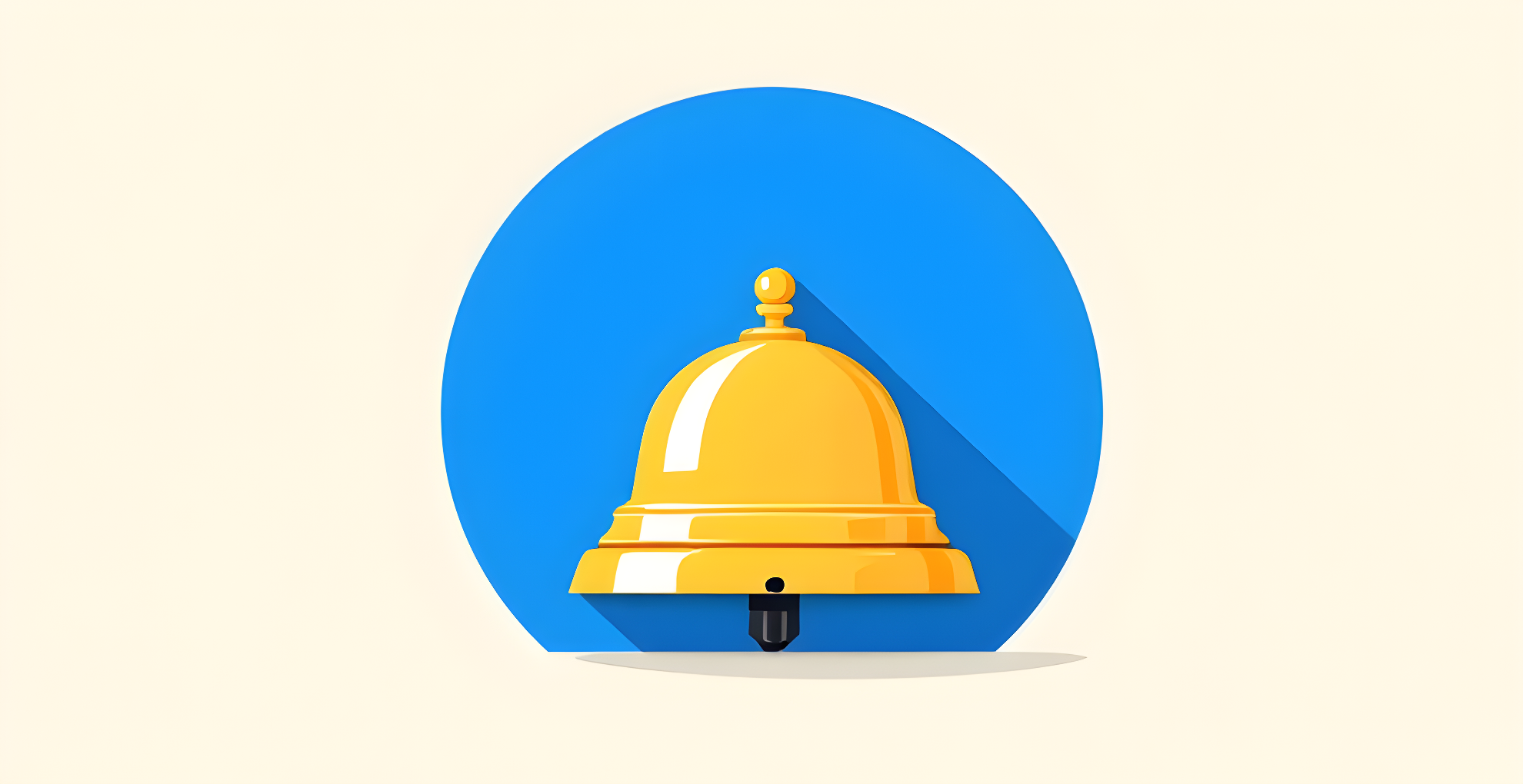 Flat editorial illustration of a golden yellow alarm bell centred on a cobalt blue circle against a cream background, representing signal detection and safety alerting in pharmacovigilance