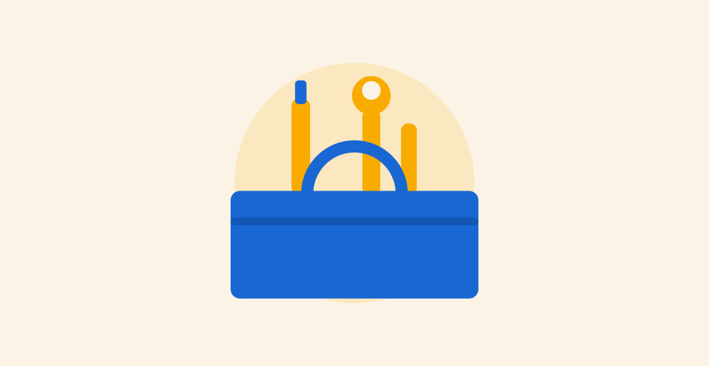 Flat illustration of a toolbox with hand tools