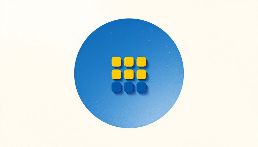 Edward Galle illustration, yellow and blue: centered blue circle with a grid of yellow and navy squares, for AI diversity collapse.
