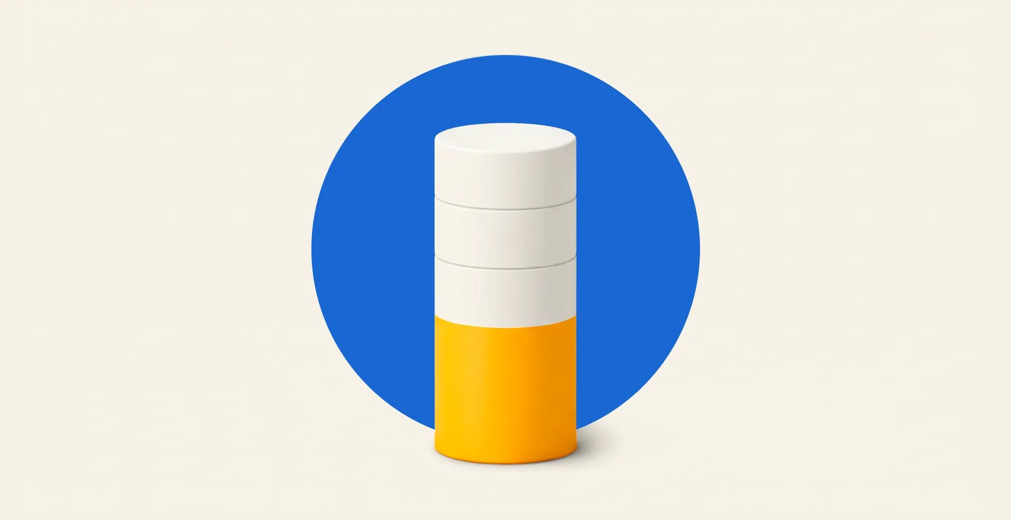 A tall cream cylinder with hairline grooves in front of a cobalt disc, its lower part filled amber to about two fifths of its height