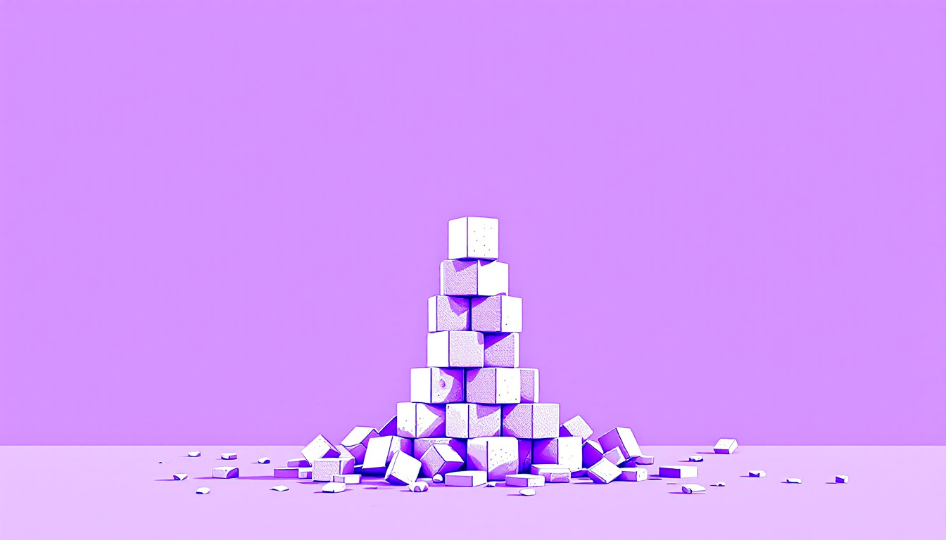 A neatly stacked tower of blocks beside a scattered pile, symbolising a built AI tool stack versus a random pile.