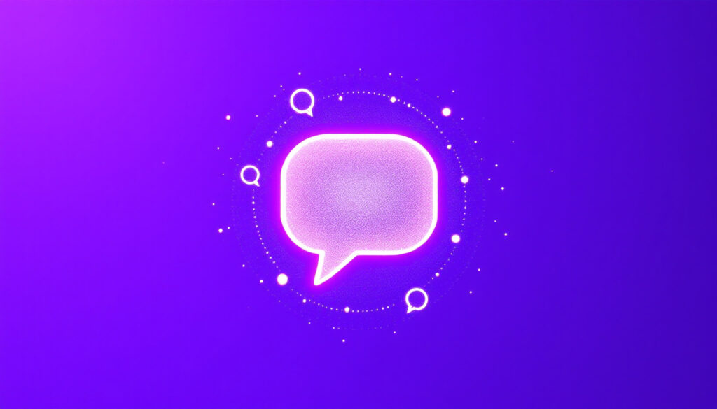 A glowing AI answer bubble with one bright brand dot among faded ones, symbolising visibility in AI search.