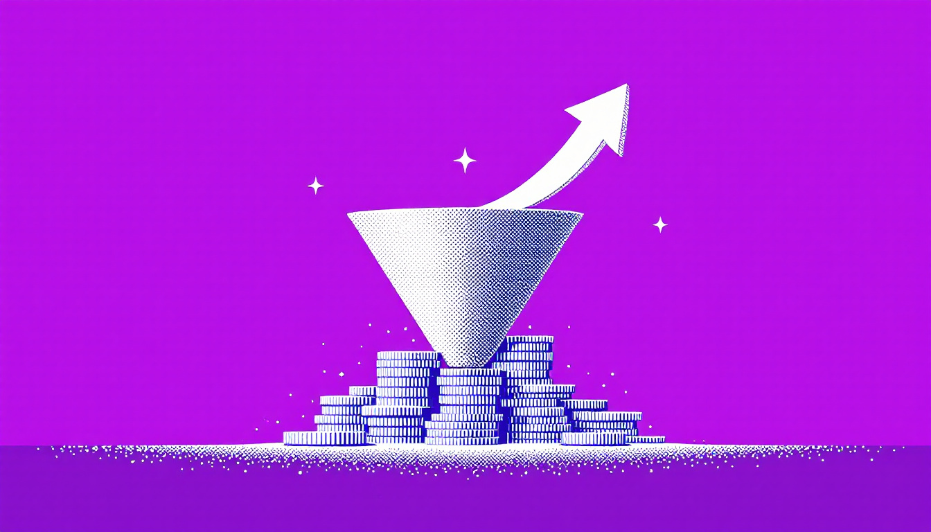 An inverted pyramid of coins being flipped upright, symbolising a marketing budget reallocated the right way round.