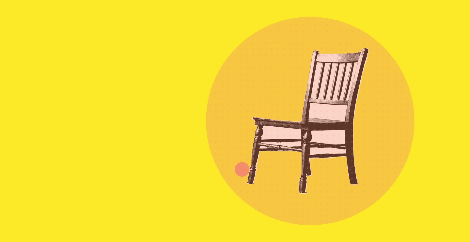 Chaise en bois vue de profil, découpe tramée sur fond jaune uni