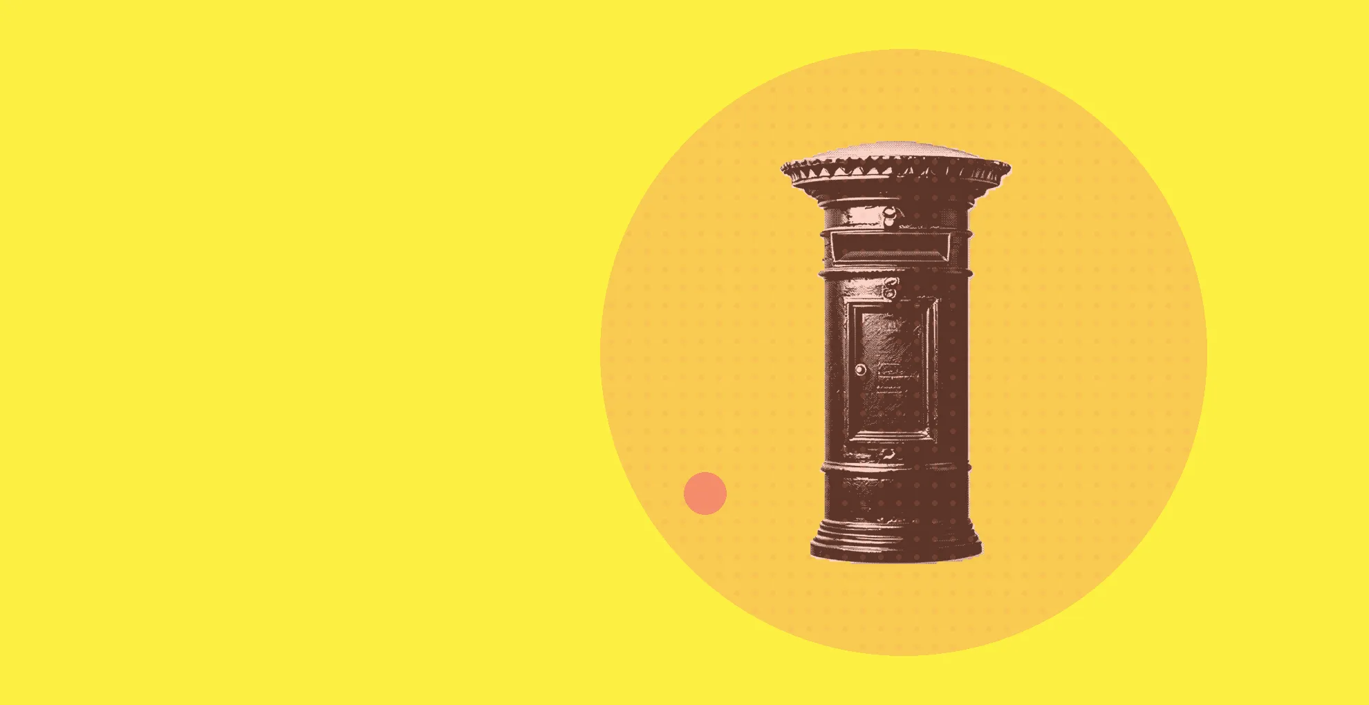 Boîte aux lettres colonne en fonte, découpe tramée sur fond jaune uni