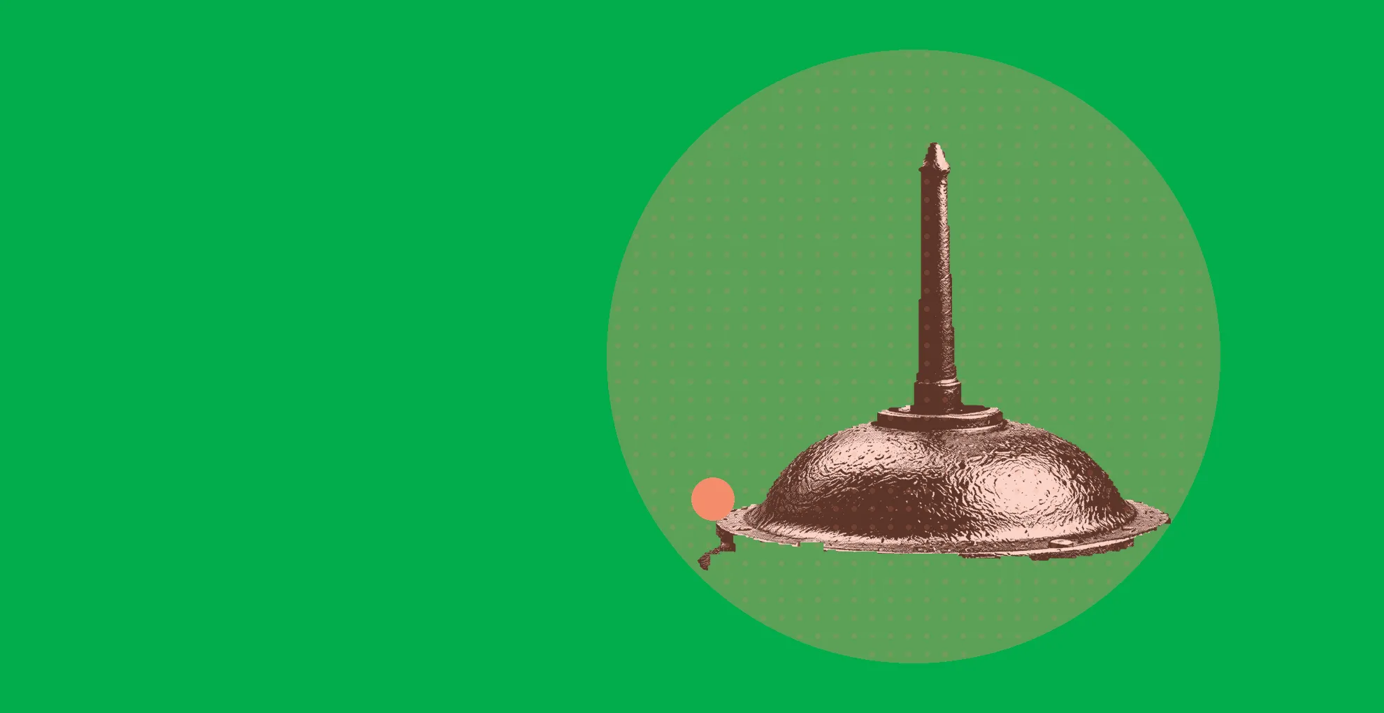Pique-notes en fonte à socle massif, découpe tramée sur fond vert uni