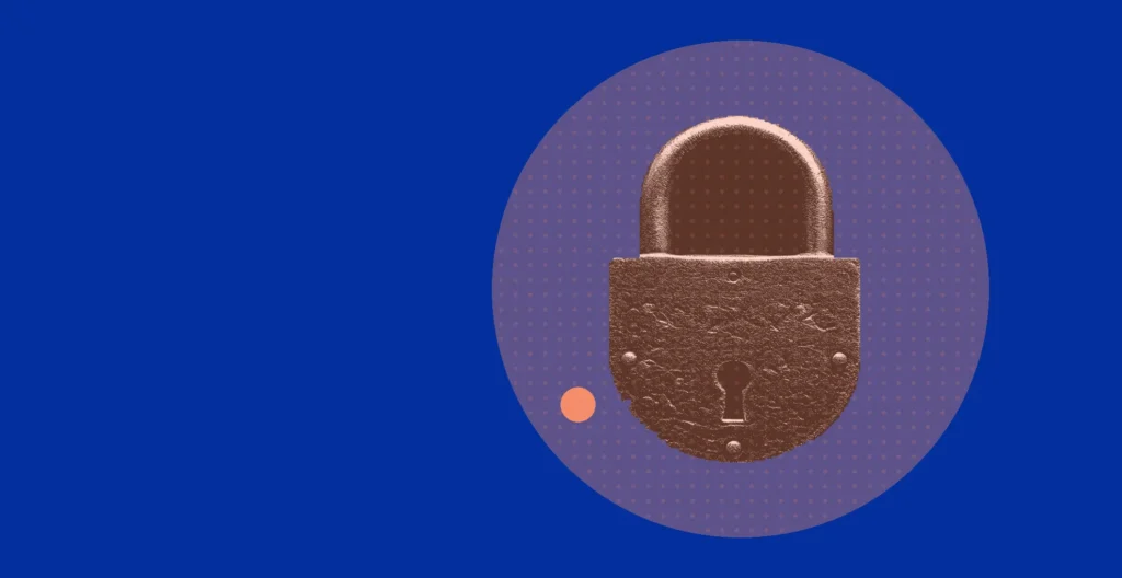 Cadenas en fonte, découpe tramée sur fond bleu cobalt uni