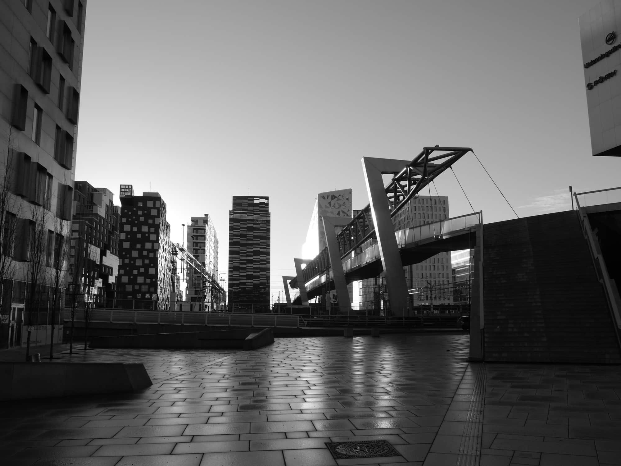 Cityscape with buildings in black and white