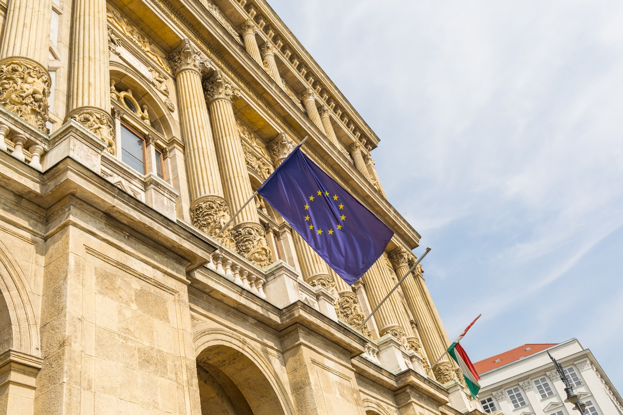 European Union flag on a facade of the building