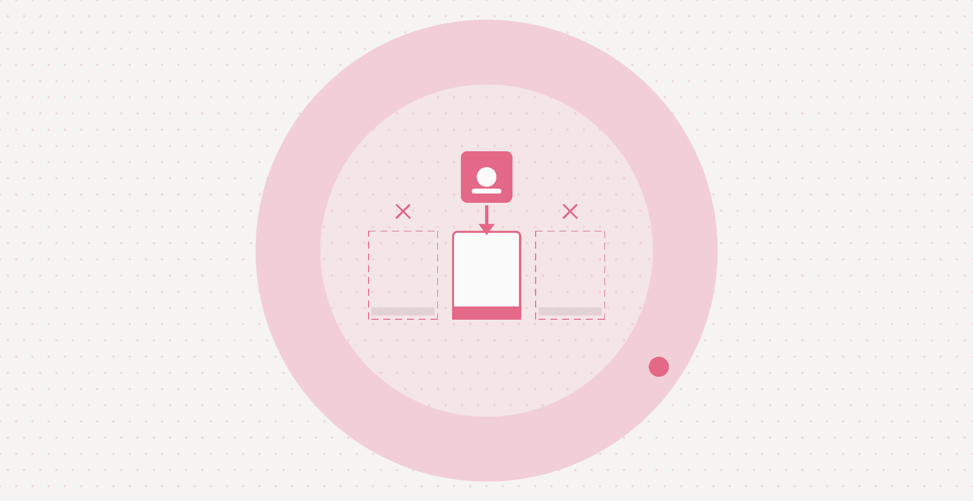 Centred crimson disc: a brand tile filed into the correct slot versus mis-file slots.