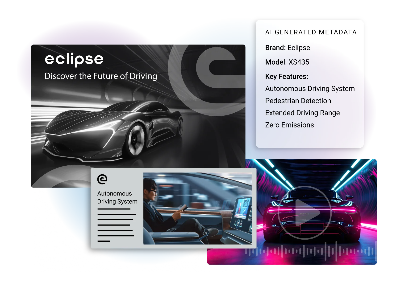 Les caractéristiques de la voiture autonome futuriste Eclipse XS435 mises en évidence.