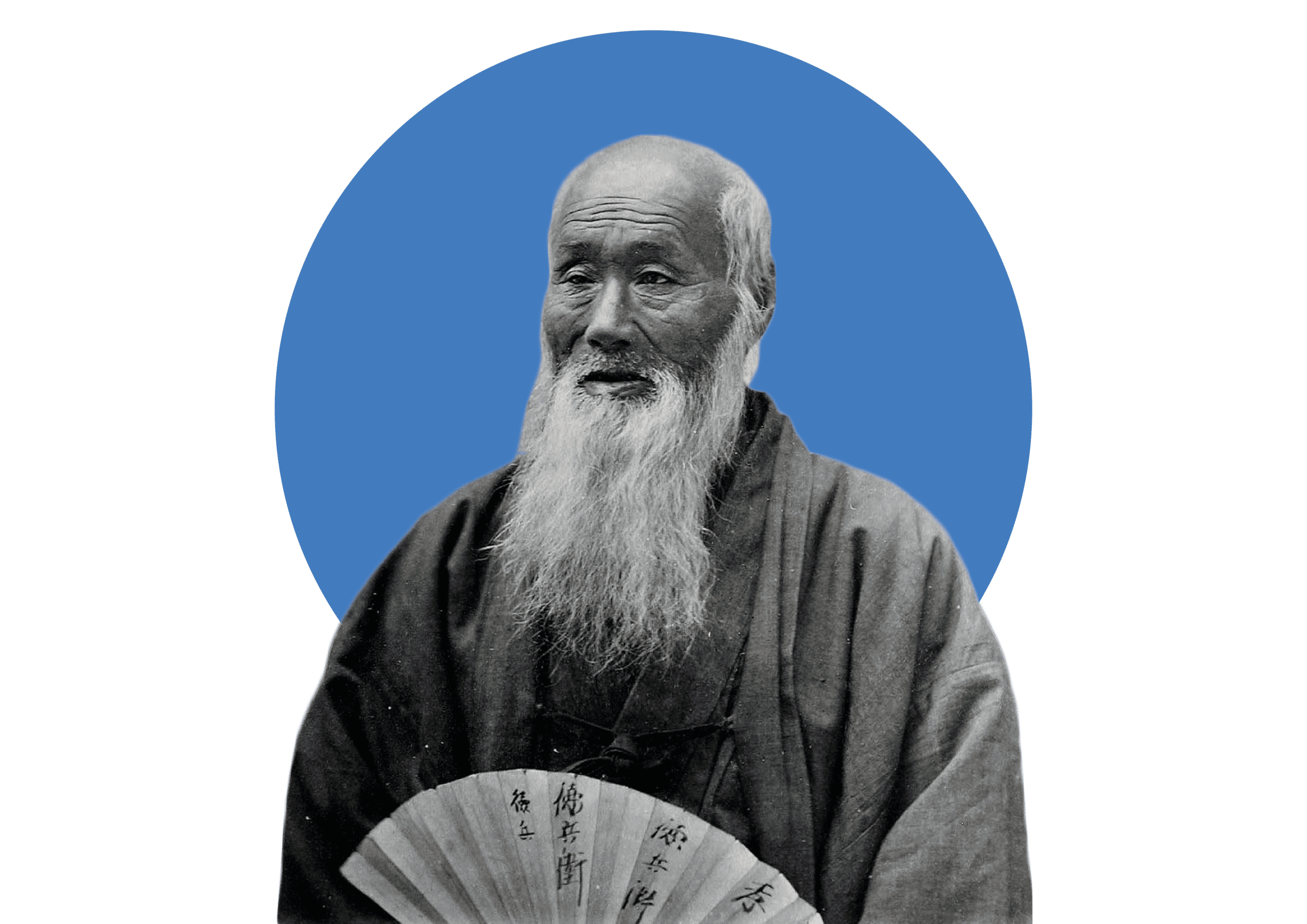 Elderly man with long beard holding a fan