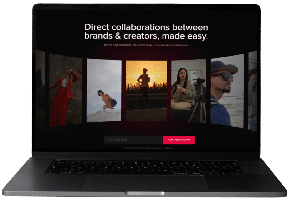 Ordinateur portable affichant la marque et la plateforme de collaboration avec les créateurs
