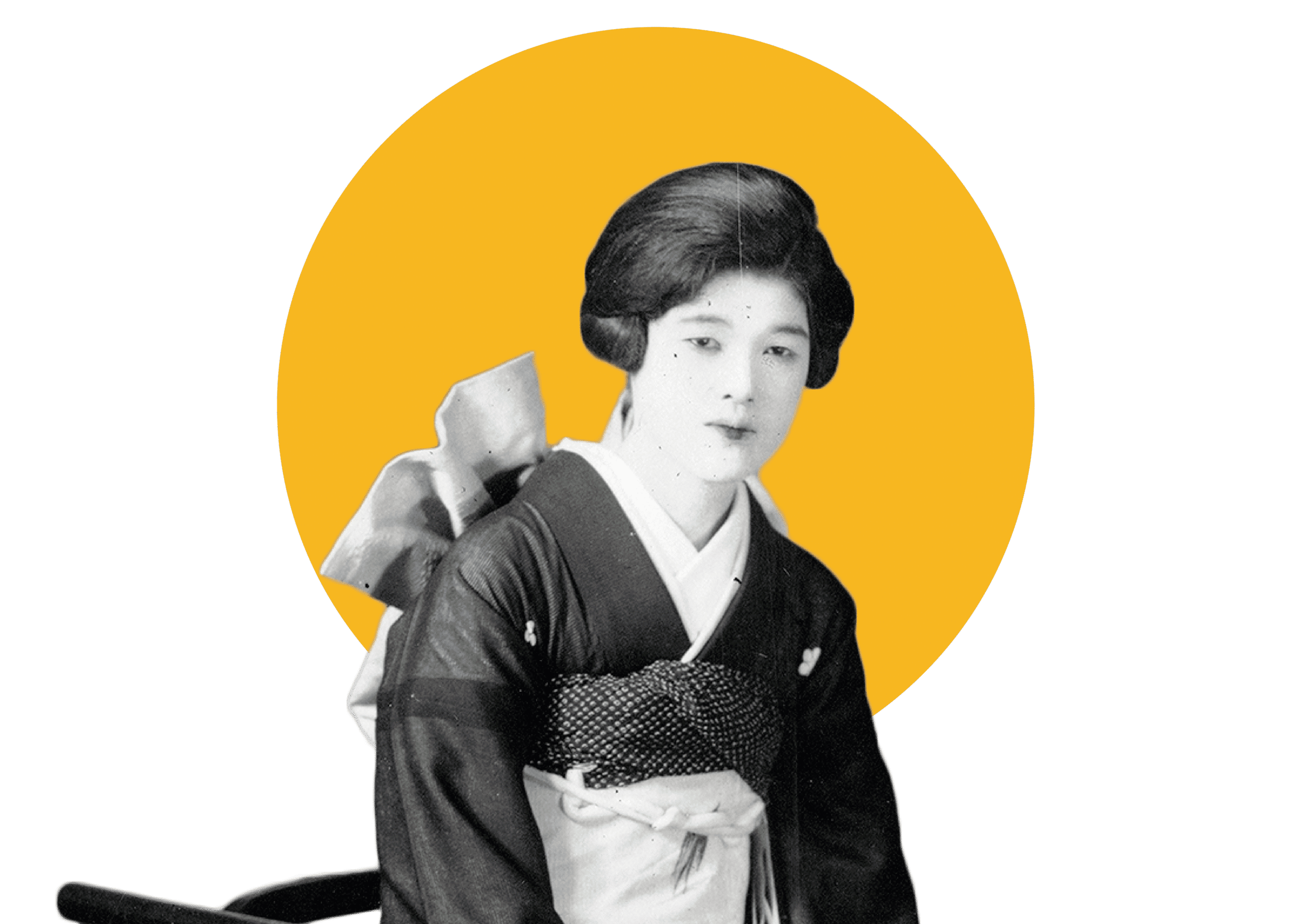 Japanese woman in kimono with yellow circle background