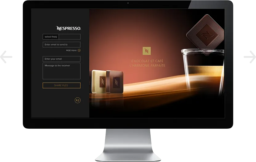 Nespresso-Pralinen mit Kaffee auf einem Computerbildschirm.