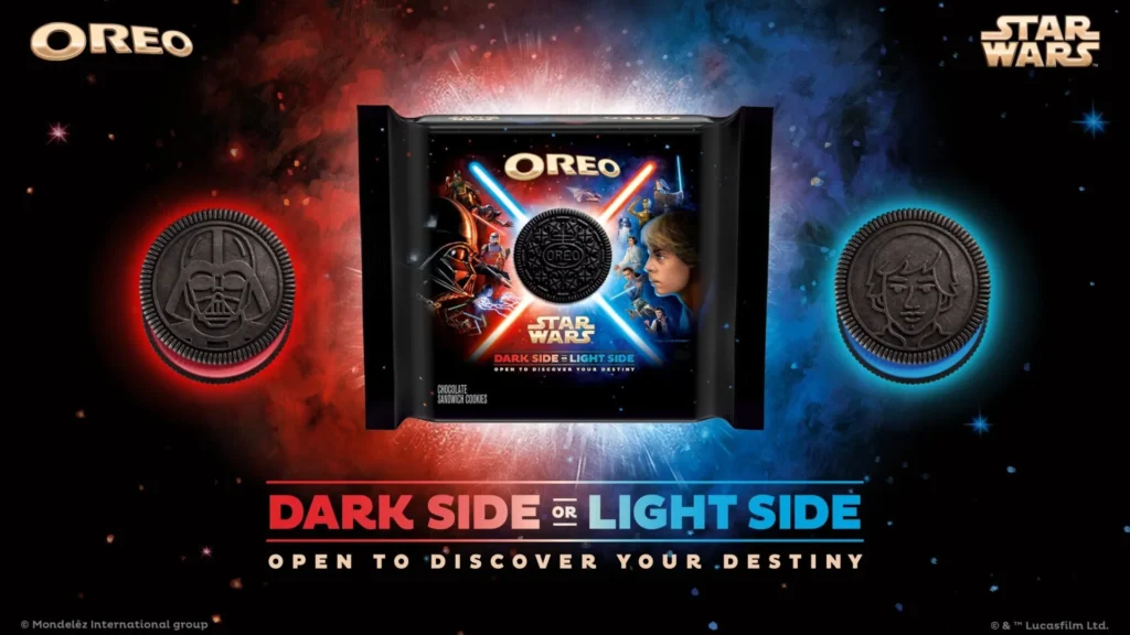 Verpackungsdesign für Oreo-Kekse im Star Wars-Stil.